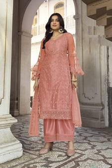 Peach embroidered net salwar