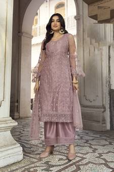 Light-purple embroidered net salwar