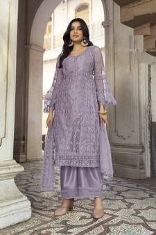 Lavender embroidered net salwar