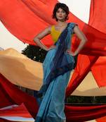 Sky Blue Cotton Handspun Saree With Foliage Designs