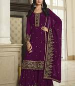 Purple Color Designer Palazzo Salwar Suit In Faux Georgette Fabric With Embroidery Work As Semi Stitched