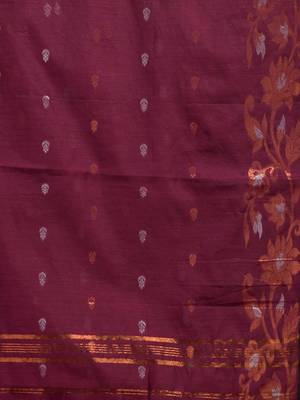 Plum Purple Blended Cotton Handwoven Saree With Woven Floral Zari Designs 5