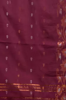 Plum Purple Blended Cotton Handwoven Saree With Woven Floral Zari Designs