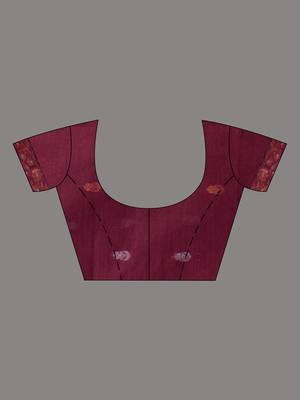 Plum Purple Blended Cotton Handwoven Saree With Woven Floral Zari Designs 6