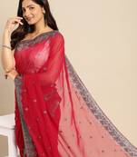 Kasee Party Wear Silver Zari Cherry Red Art Silk Fancy Saree
