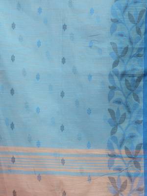 Ecru Cotton handspun Handwoven Saree With Woven Floral Borders And Contrast Pallu 5