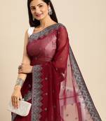 Kasee Party Wear Silver Zari Wine Art Silk Fancy Saree