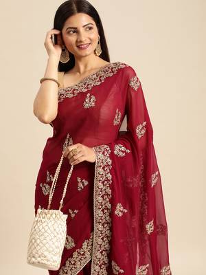 Kasee Designer Single Zari Fancy Wine Saree 1