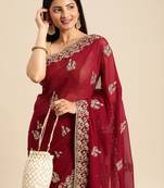 Kasee Designer Single Zari Fancy Wine Saree