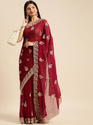 Kasee Designer Single Zari Fancy Wine Saree 2