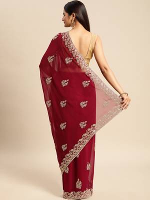 Kasee Designer Single Zari Fancy Wine Saree 3