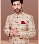 mens beige heavy indo western set