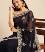 Kasee Designer Single Zari Fancy Navy Blue Saree