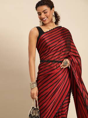 Kasee Maroon Fancy Digital Saree With Sequence Work Flower Design Border Work Saree 1