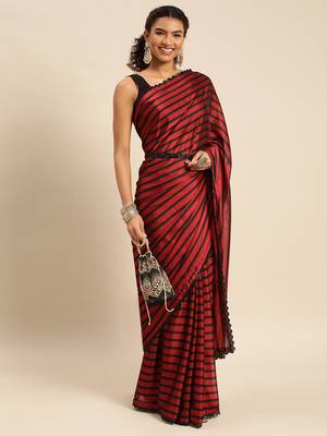 Kasee Maroon Fancy Digital Saree With Sequence Work Flower Design Border Work Saree 2