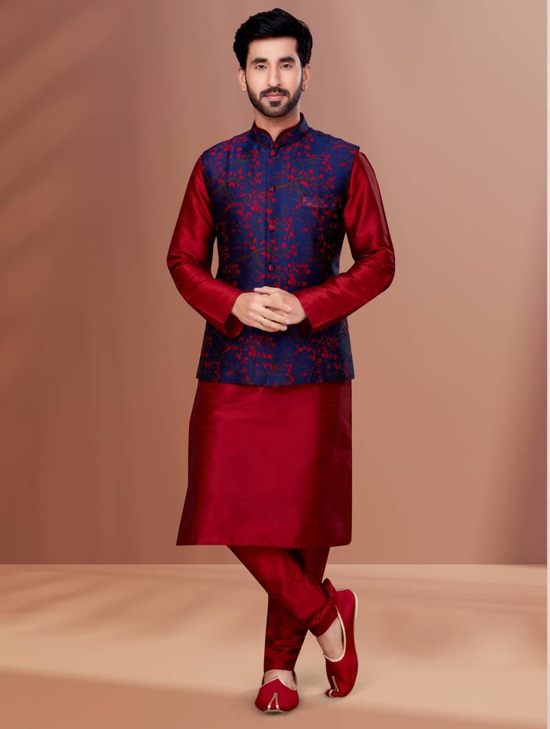 Designer Function Wear Kurta Pyjama With Jacket Set