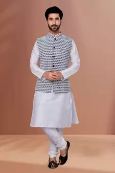 Designer Function Wear Kurta Pyjama With Jacket Set