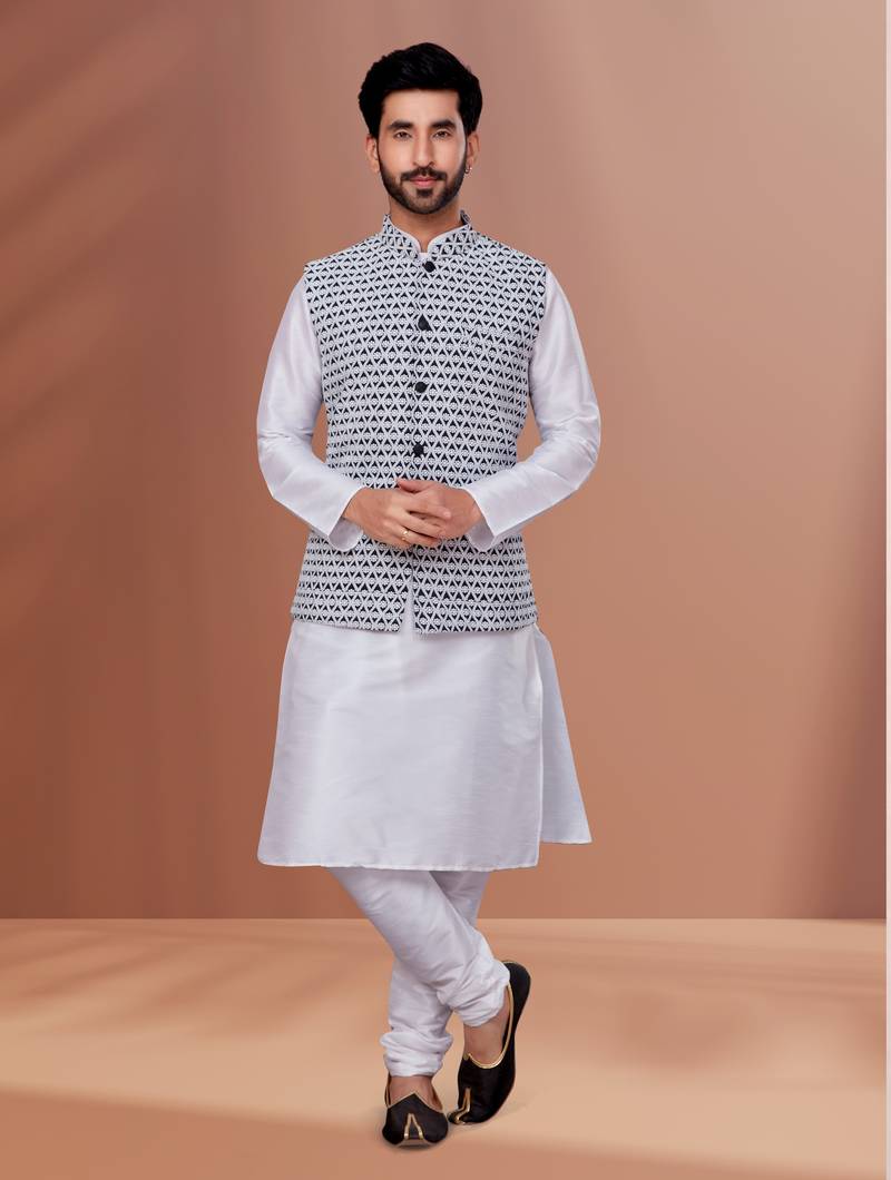 Designer Function Wear Kurta Pyjama With Jacket Set