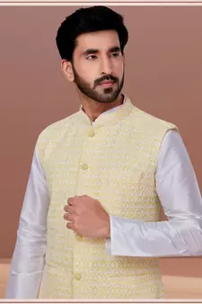 Designer Function Wear Kurta Pyjama With Jacket Set
