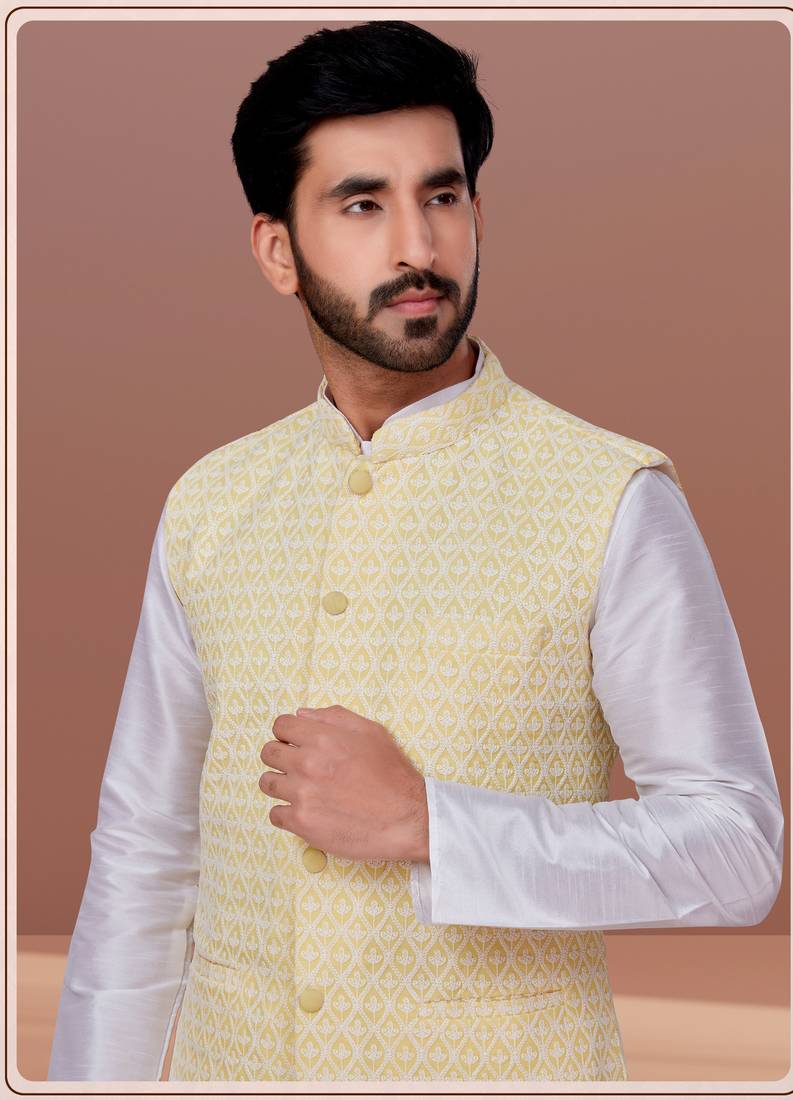 Designer Function Wear Kurta Pyjama With Jacket Set