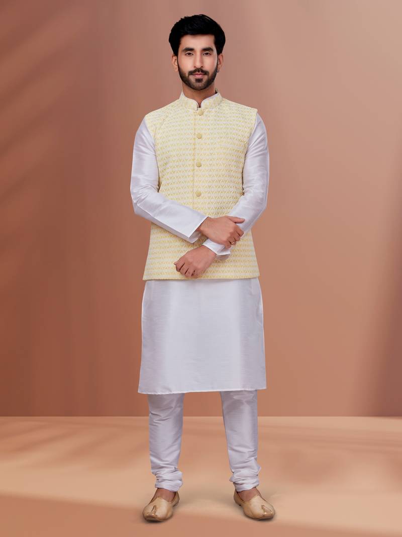 Designer Function Wear Kurta Pyjama With Jacket Set