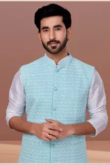 Designer Function Wear Kurta Pyjama With Jacket Set