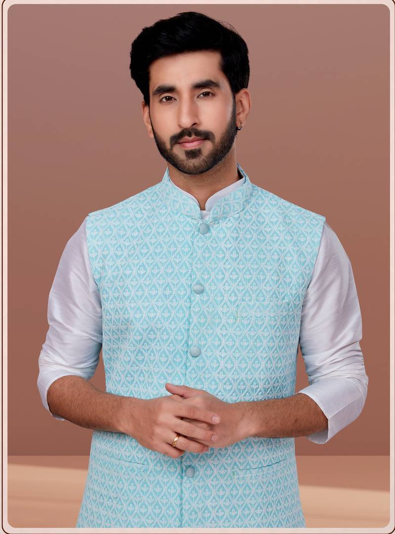 Designer Function Wear Kurta Pyjama With Jacket Set