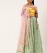 Ethnovog Ready To Wear Yellow N Green Off Shoulder Style Lehenga Set