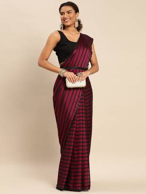 Kasee Wine Fancy Digital Saree With Sequence Work Flower Design Border Work Saree 2