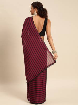 Kasee Wine Fancy Digital Saree With Sequence Work Flower Design Border Work Saree 3