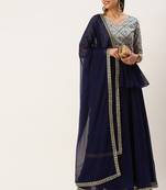 Ethnovog Ready To Wear Grey N Blue Long Choli Lehenga Set