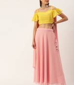 Ethnovog Ready To Wear Pink N Yellow Embroidered Lehenga Set