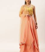 Ethnovog Ready To Wear Yellow Embroidered Peach Lehenga Set