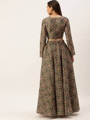 Ethnovog Ready To Wear Grey Digital Print Art Silk Lehenga Set 2