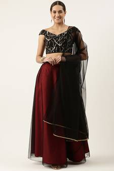 Ethnovog Ready To Wear Black Net Sequins embroidered Lehenga Set
