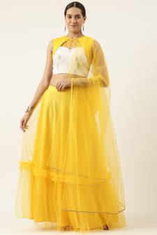 Ethnovog Ready To Wear White Chinon Embroidered Lehenga Set