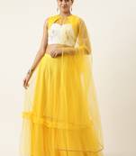 Ethnovog Ready To Wear White Chinon Embroidered Lehenga Set