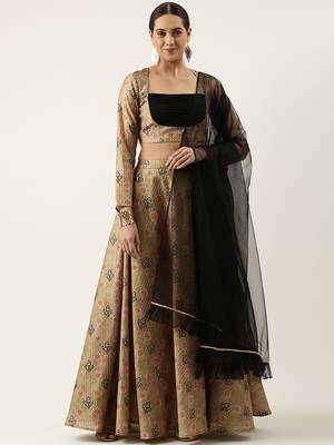 Ethnovog Ready To Wear Green Printed Art Silk  Lehenga Set 1