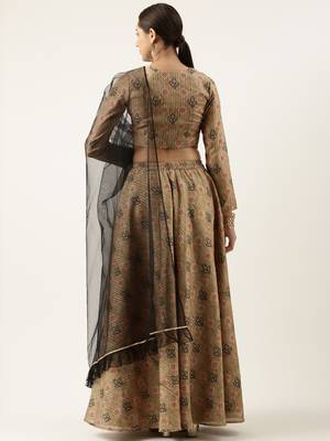 Ethnovog Ready To Wear Green Printed Art Silk  Lehenga Set 2