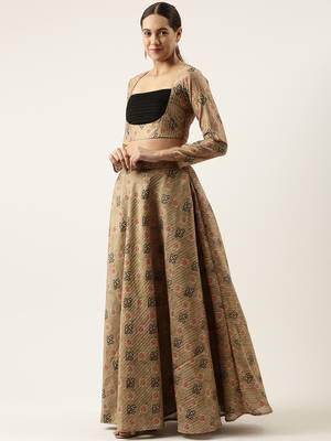 Ethnovog Ready To Wear Green Printed Art Silk  Lehenga Set 3