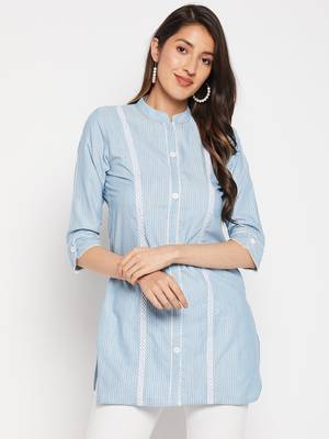 Blue printed viscose rayon tunics 1