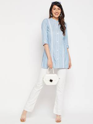 Blue printed viscose rayon tunics 2