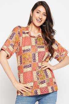 Multicolor printed viscose rayon women-shirts