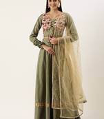 Ethnovog Ready To Wear Green Foil Printed Jacket Style Lehenga Set