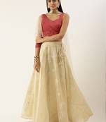 Ethnovog Ready To Wear Maroon N Cream Jacquard Embroidered Lehenga Set