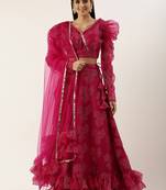 Ethnovog Ready To Wear Pink Foil Organza Lehenga Set