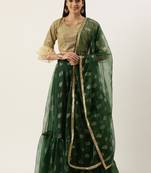 Ethnovog Ready To Wear Green N Gold Organza Embroidered Lehenga Set