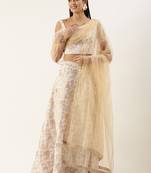 Ethnovog Ready To Wear White Jacquard Draped Style Lehenga Set