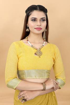 Yellow Linen Blend Beautiful Floral design Zari Border saree with Blouse 5