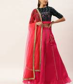 Ethnovog Ready To Wear Teal Green N Pink Embroidered Lehenga Set